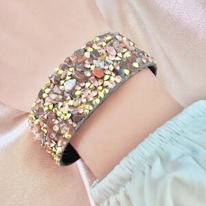 Artisan Confetti Pink Gold Tone Stone Rhinestone Chip Magnetic Band Bracelet 7''